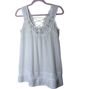 Forever 21 White Cotton, Lace Trim, Beaded Baby Doll Top Sz S Y2K, Romantic